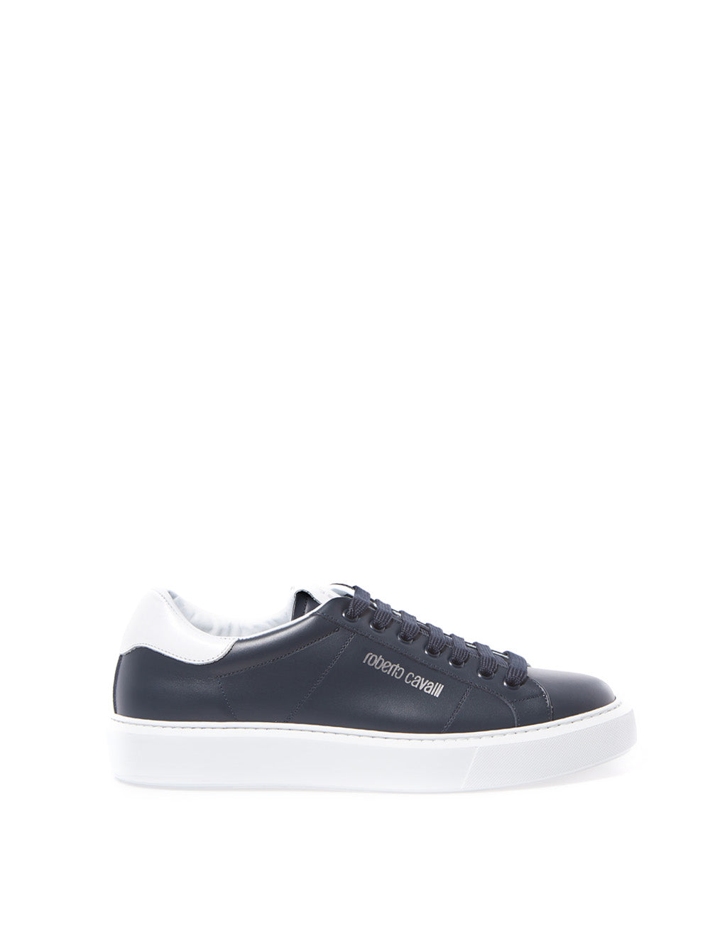 Roberto Cavalli Elegant Blue Leather Lace-Up Sneakers – The