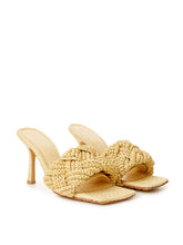 Load image into Gallery viewer, Bottega Veneta Elegant Beige Raffia Heeled Sandal Mules