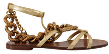 Load image into Gallery viewer, Dolce & Gabbana Chic Gladiator Flats with Heart and Chain Accents