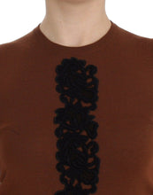 Load image into Gallery viewer, Dolce & Gabbana Brown Wool Black Lace Vest Sweater Top