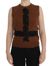 Load image into Gallery viewer, Dolce & Gabbana Brown Wool Black Lace Vest Sweater Top