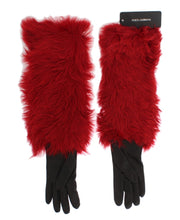 Load image into Gallery viewer, Dolce & Gabbana Brown Leather Red Fur Elbow Gloves
