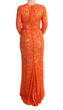 Load image into Gallery viewer, Dolce & Gabbana Elegant Long-Sleeve Full-Length Orange Sheath Dress