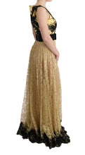 Load image into Gallery viewer, Dolce & Gabbana Elegant Gold Floral Lace Gown Dress