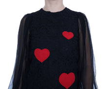 Load image into Gallery viewer, Dolce & Gabbana Elegant Black Lace Heart Applique Shift Dress