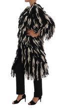 Load image into Gallery viewer, Dolce & Gabbana Black and White Fringed Wool Coat Jacket