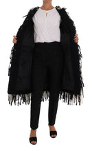 Load image into Gallery viewer, Dolce & Gabbana Black and White Fringed Wool Coat Jacket