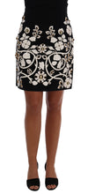 Load image into Gallery viewer, Dolce & Gabbana Black White Floral Baroque Crystal Pencil Skirt