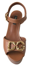 Load image into Gallery viewer, Dolce & Gabbana Chic Brown Leather Ankle Strap Wedges