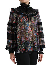 Load image into Gallery viewer, Dolce & Gabbana Black Floral Print Long Sleeves Blouse Top