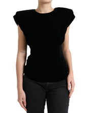 Load image into Gallery viewer, Dolce & Gabbana Black Velvet Fitted Padded Shoulder Blouse Top