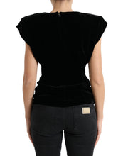 Load image into Gallery viewer, Dolce & Gabbana Black Velvet Fitted Padded Shoulder Blouse Top