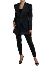 Load image into Gallery viewer, Dolce & Gabbana Black Striped Wool DoubleBreasted Coat Jacket