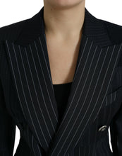 Load image into Gallery viewer, Dolce & Gabbana Black Striped Wool DoubleBreasted Coat Jacket