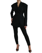 Load image into Gallery viewer, Dolce & Gabbana Black Striped Wool DoubleBreasted Coat Jacket