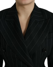 Load image into Gallery viewer, Dolce & Gabbana Black Striped Wool DoubleBreasted Coat Jacket