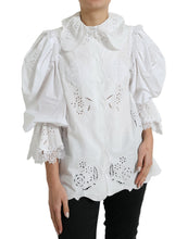 Load image into Gallery viewer, Dolce & Gabbana White Cotton Lace Trim Collared Blouse Top