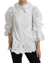 Load image into Gallery viewer, Dolce & Gabbana White Cotton Lace Trim Collared Blouse Top