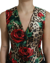 Load image into Gallery viewer, Dolce & Gabbana Brown Leopard Rose Silk Waistcoat Vest Top