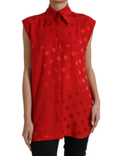 Load image into Gallery viewer, Dolce & Gabbana Red Polka Dot Sleeveless Collared Blouse Top
