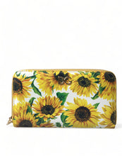Load image into Gallery viewer, Dolce & Gabbana White Sunflower Leather DG Zip Around Continental Wallet