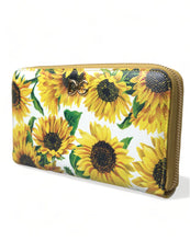 Load image into Gallery viewer, Dolce & Gabbana White Sunflower Leather DG Zip Around Continental Wallet