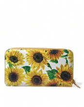 Load image into Gallery viewer, Dolce & Gabbana White Sunflower Leather DG Zip Around Continental Wallet