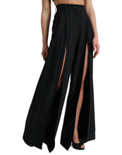 Load image into Gallery viewer, Dolce & Gabbana Black High Waist Front Slit Wide Leg Pants