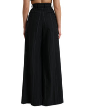 Load image into Gallery viewer, Dolce & Gabbana Black High Waist Front Slit Wide Leg Pants