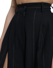 Load image into Gallery viewer, Dolce & Gabbana Black High Waist Front Slit Wide Leg Pants