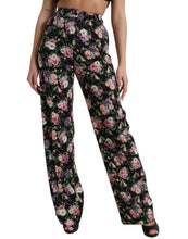 Load image into Gallery viewer, Dolce & Gabbana Black Floral Wool High Waist Wide Leg Pants