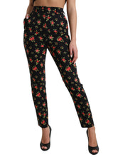 Load image into Gallery viewer, Dolce & Gabbana Black Floral Wool High Waist Tapered Pants