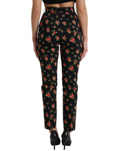 Load image into Gallery viewer, Dolce & Gabbana Black Floral Wool High Waist Tapered Pants