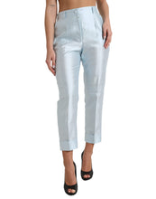 Load image into Gallery viewer, Dolce & Gabbana Sky Blue Silk High Waist Folded Hem Pants