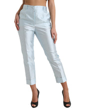 Load image into Gallery viewer, Dolce & Gabbana Sky Blue Silk High Waist Folded Hem Pants