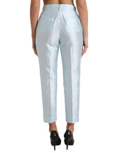 Load image into Gallery viewer, Dolce & Gabbana Sky Blue Silk High Waist Folded Hem Pants