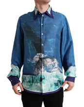 Load image into Gallery viewer, Dolce & Gabbana Blue Ocean Print Silk Collared Button Down Shirt