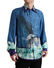 Load image into Gallery viewer, Dolce & Gabbana Blue Ocean Print Silk Collared Button Down Shirt