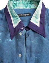 Load image into Gallery viewer, Dolce & Gabbana Blue Ocean Print Silk Collared Button Down Shirt
