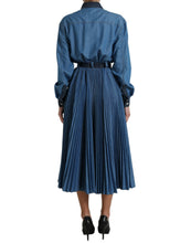 Load image into Gallery viewer, Dolce & Gabbana Blue Collared Denim Pleated A-line Midi Dress