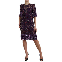 Load image into Gallery viewer, Dolce & Gabbana Purple floral lace crystal embedded dress
