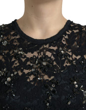 Load image into Gallery viewer, Dolce & Gabbana Black Floral Lace Crystal Sheath Dress