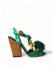 Load image into Gallery viewer, Dolce & Gabbana Green Crystal Mink Fur T-Strap Sandals