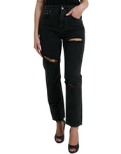 Load image into Gallery viewer, Dolce & Gabbana Black Cotton High Waist Tattered Denim Jeans