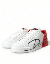 Load image into Gallery viewer, Dolce & Gabbana White Red Leather Logo Low Top Sneakers Men Shoes