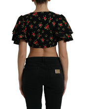 Load image into Gallery viewer, Dolce & Gabbana Black Floral Print Short Sleeves Cropped Top