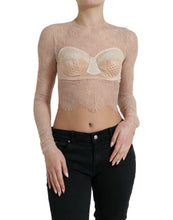 Load image into Gallery viewer, Dolce & Gabbana Beige Nylon Floral Lace Bustier Cropped Top