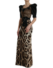 Load image into Gallery viewer, Dolce & Gabbana Black Brown Leopard Embellished Sheath Gown Dress
