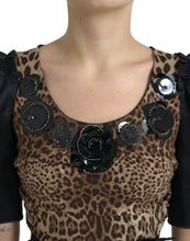Load image into Gallery viewer, Dolce & Gabbana Black Brown Leopard Embellished Sheath Gown Dress