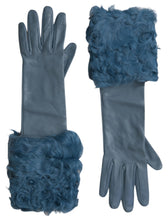 Load image into Gallery viewer, Dolce & Gabbana Elegant Blue Leather Gloves with Fur Trim